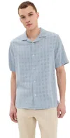 Wax London Didcot Open Weave Camp Shirt In Pale Blue