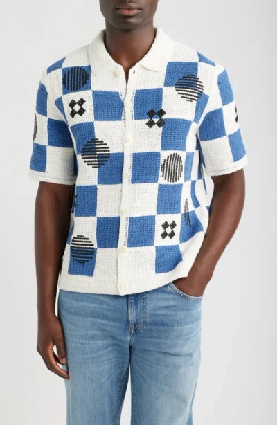 Wax London Porto Check Embroidered Cotton Crochet Polo In Multi