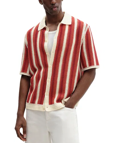 Wax London Porto Stripe Knit Button-up Shirt In Red