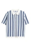 Wax London Porto Stripe Short Sleeve Cotton Blend Button-up Shirt In Blue