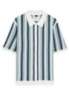 Wax London Porto Striped Open-knit Shirt In Blue