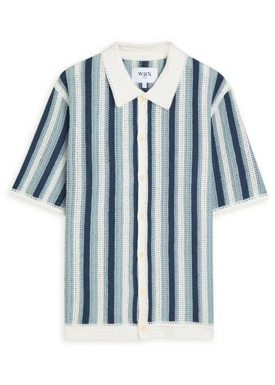 Wax London Porto Striped Open-knit Shirt In Blue