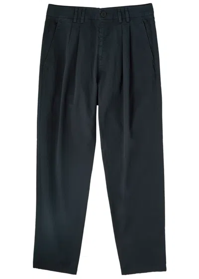 Wax London Raleigh Tapered-leg Stretch-cotton Trousers In Navy