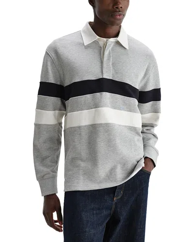 Wax London Rowhill Stripe Organic Cotton Rugby Shirt In Gray