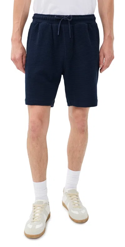 Wax London Sam Textured Interlock Shorts Navy In Multi