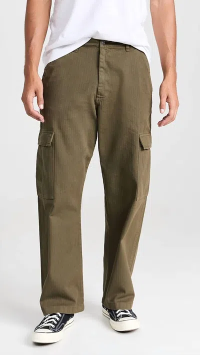 Wax London Santo Herringbone Trouser In Khaki In Green
