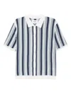 Wax London Porto Stripe Short Sleeve Cotton Blend Button-up Shirt In Blue