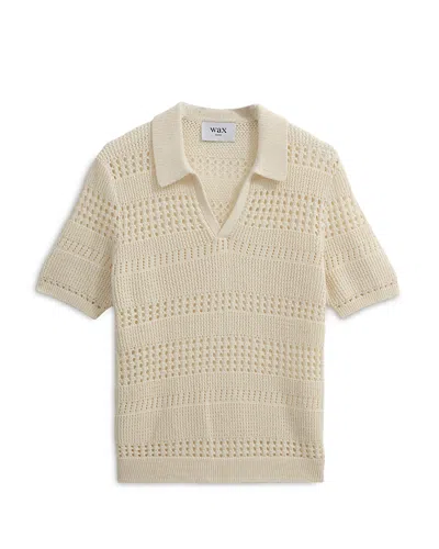 Wax London Siena Striped Open Knit Polo Sweater In Ecru