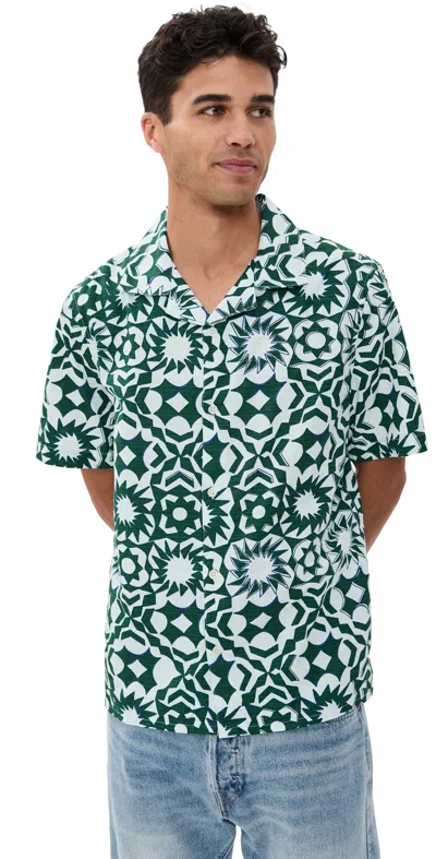 Wax London Sketch Geometric Didcot Shirt Green / White