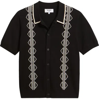 Wax London Tellaro Short Sleeve Retro Embroidered Shirt In Black