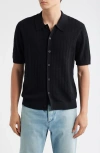 Wax London Tellaro Textured Wide Stripe Short Sleeve Cardigan In Black