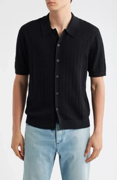 Wax London Tellaro Textured Wide Stripe Short Sleeve Cardigan In Black