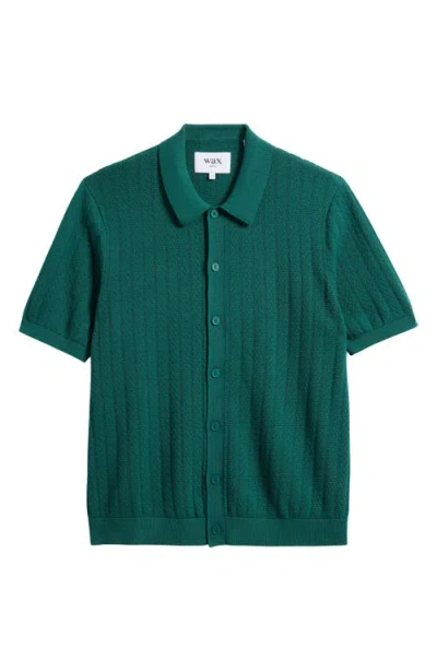 Wax London Tellaro Textured Wide Stripe Short Sleeve Cardigan In Green