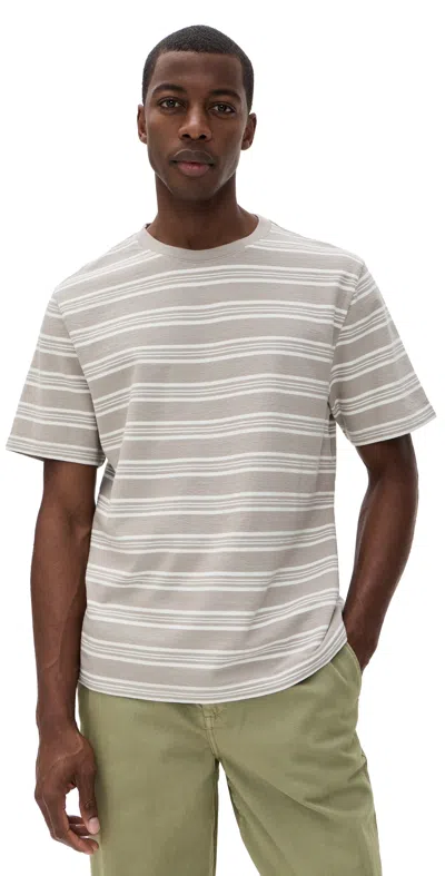 Wax London Textured Stripe Dean Tee Taupe/ecru In Neutral