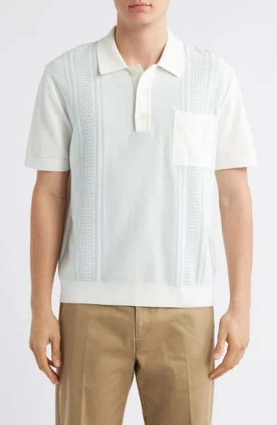 Wax London Turin Stripe Cotton Pocket Polo Sweater In White