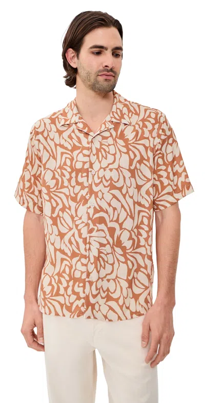 Wax London Two-tone Floral Didcot Shirt Tan/beige In Brown