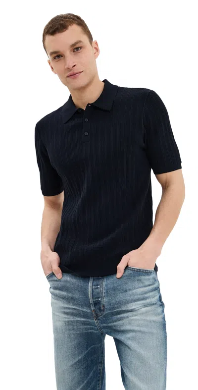 Wax London Vertical Knit Naples Knit Polo Midnight