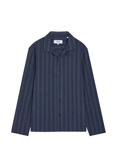 Wax London Vertical-stripe Long-sleeve Shirt In Blue