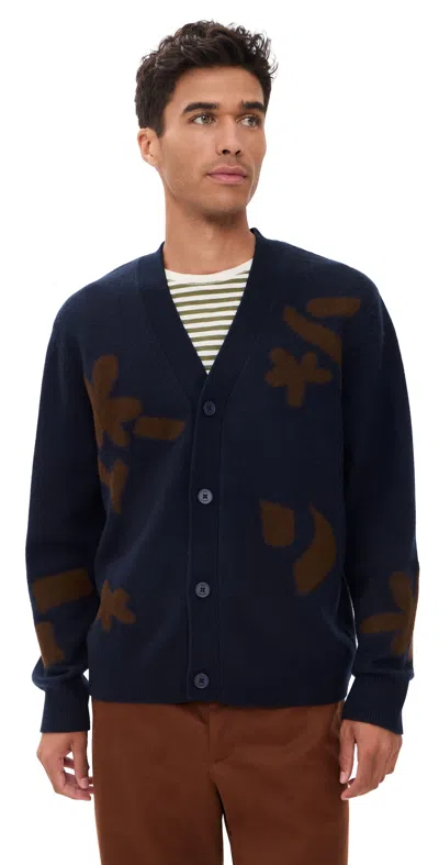Wax London Walker Felted Applique Cardigan Navy / Brown In Blue