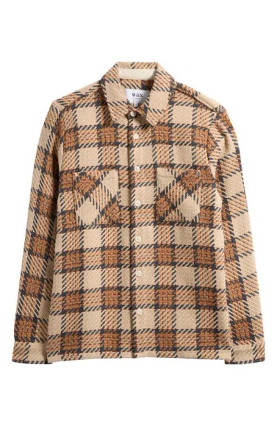 Wax London Whiting Check Cotton Blend Button-up Shirt Jacket In Brown