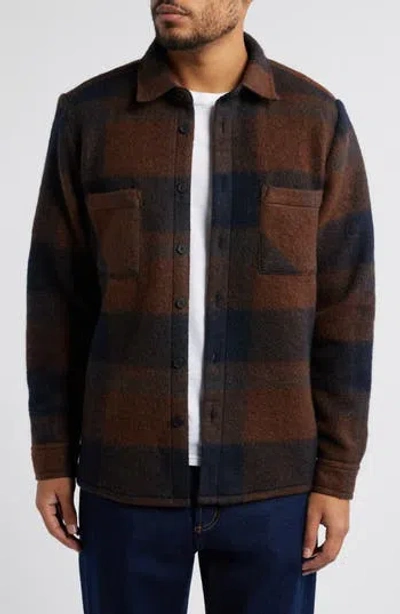 Wax London Whiting Check Overshirt In Brown/blue