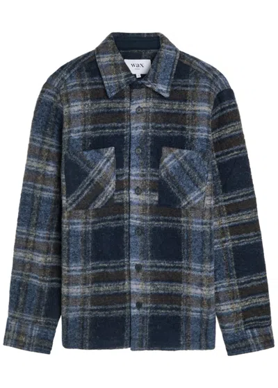 Wax London Whiting Checked Wool-blend Overshirt In Blue