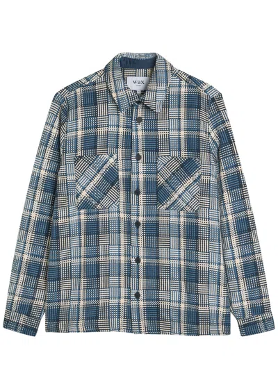 Wax London Whiting Checked Woven Overshirt In Blue