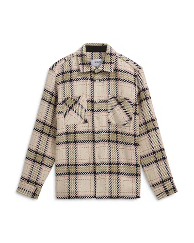 Wax London Whiting Harp Check Overshirt In Ecru / Sage