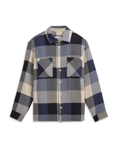 Wax London Whiting Harp Check Overshirt In Navy / Ecru