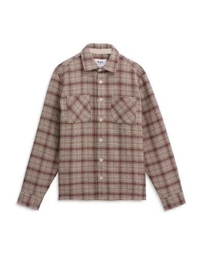 Wax London Whiting Overshirt In Ecru/burgundy