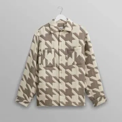 Wax London Whiting Overshirt Houndstooth Quilt Ecru In Gray