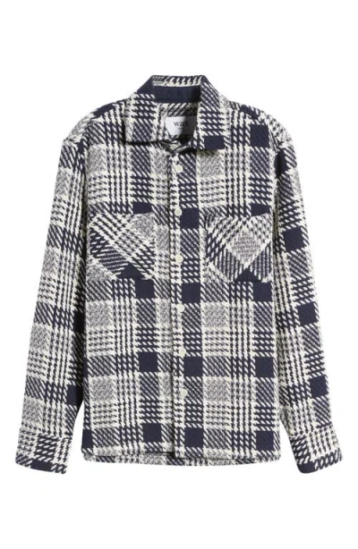 Wax London Whiting Plaid Button-up Overshirt In Navy/ecru