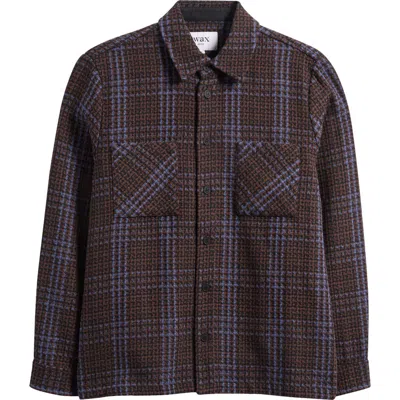 Wax London Whiting Plaid Recycled Cotton Blend Shirt Jacket In Brown