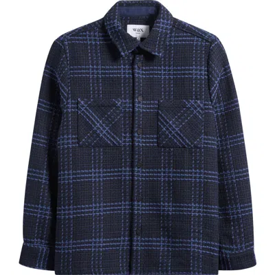 Wax London Whiting Windowpane Check Cotton Blend Button-up Shirt Jacket In Blue