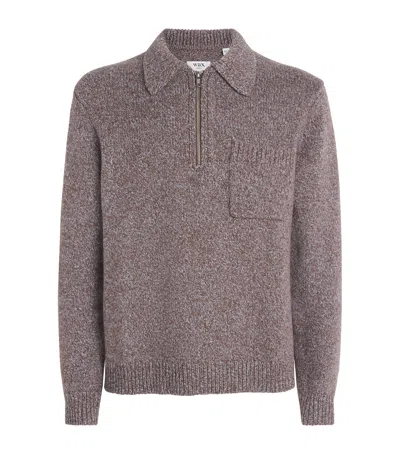 Wax London Wool Alpha Half-zip Sweatshirt In Brown