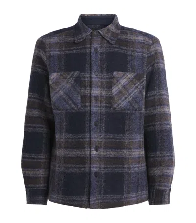 Wax London Wool-blend Check Whiting Overshirt In Blue