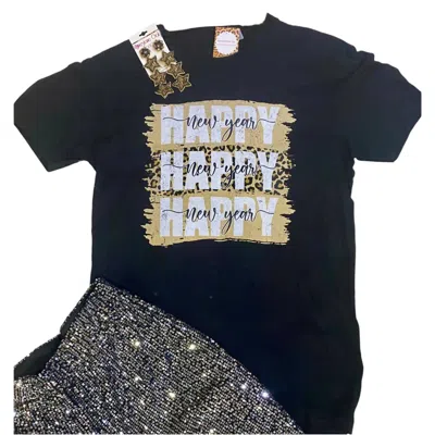 Way Down South Women's Leopard Print Happy New Year Tee In Black