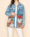 Way Oversized Aztec Jacket With Studs In Denim In Blue