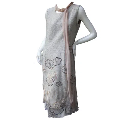 Pre-owned Way Stylish Woven Applique Illusion Design Sheath Dress Us Size 12 In Gray
