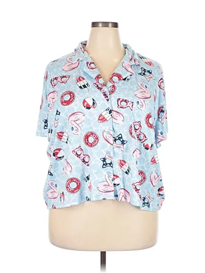 Pre-owned Way To Celebrate! Short Sleeve Blouse In Blue