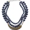 Way To Chic Women's Black Lava Necklace With Brass Central Pendant