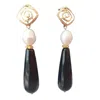 Way To Chic Women's Black / White Pearl & Black Agate Stud Earrings