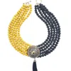 Way To Chic Women's Black / Yellow / Orange Lava Statement Necklace With Antique Light Brooch As Central Pendant
