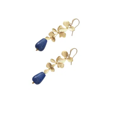 Way To Chic Women's Blue / Gold Blue Agate Earrings With Graceful Flowers