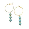 Way To Chic Women's Blue / Gold Turquoise Jade On Hoop Earrings