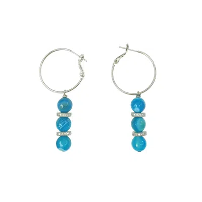 Way To Chic Women's Blue / Silver Blue Agate On Silver Hoop Earrings In Multi