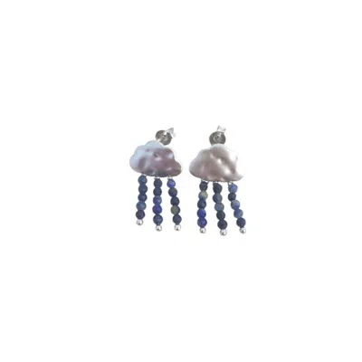 Way To Chic Women's Blue / Silver Delicate Lapis Lazuli Earrings In Metallic