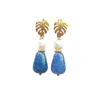 Way To Chic Women's Blue / White / Gold Blue Agate & Pearl Drop Earrings With Gold-plated Palm Leaf Studs In Multi