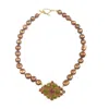 Way To Chic Women's Brown Elegant Bronze Pearl Necklace With Vintage Crystal Brooch Pendant