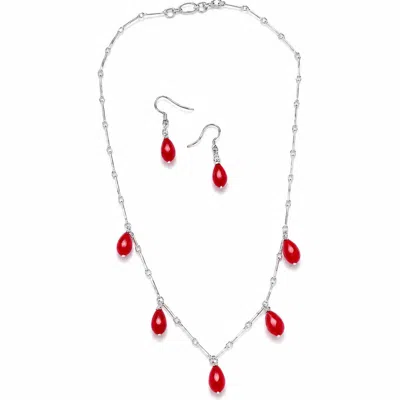 Way To Chic Women's Burgundy Jewelry Set On Silver